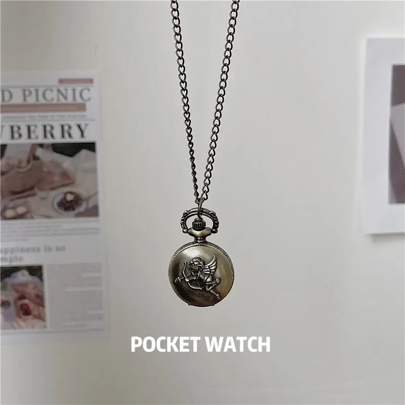 ผู้ชายอินเทรนด์นาฬิกาพ็อกเก็ตนาฬิกาผู้หญิง Retro Clamshell นาฬิกา MINI และสไตล์โบราณเรียบง่ายขนาดเล็กน่ารักสร้อยคอนาฬิกา Wome