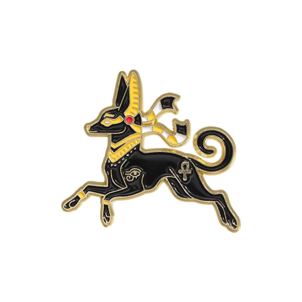 Black Brooch of Egyptian Pharaoh's Pet Dog Anubis Pins From Ancient Egypt Mysterious Black Gold Style Clothing Bag Pin