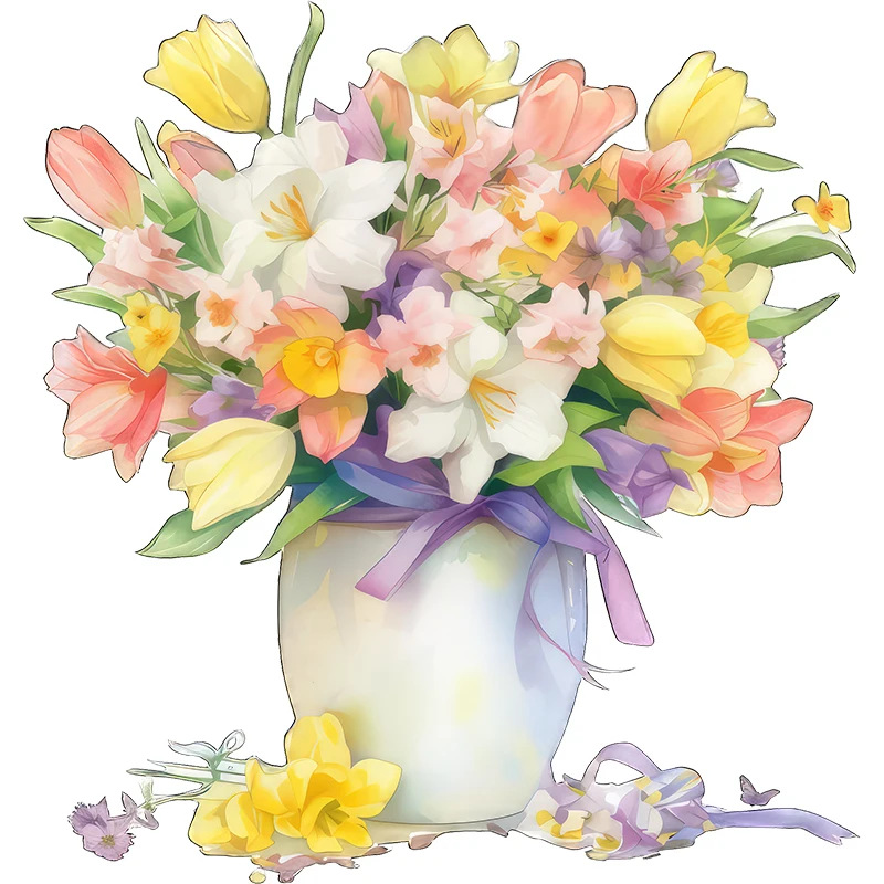 Three Ratels Elegant watercolor flower arrangement art wall sticker for home decoration Self adhesive