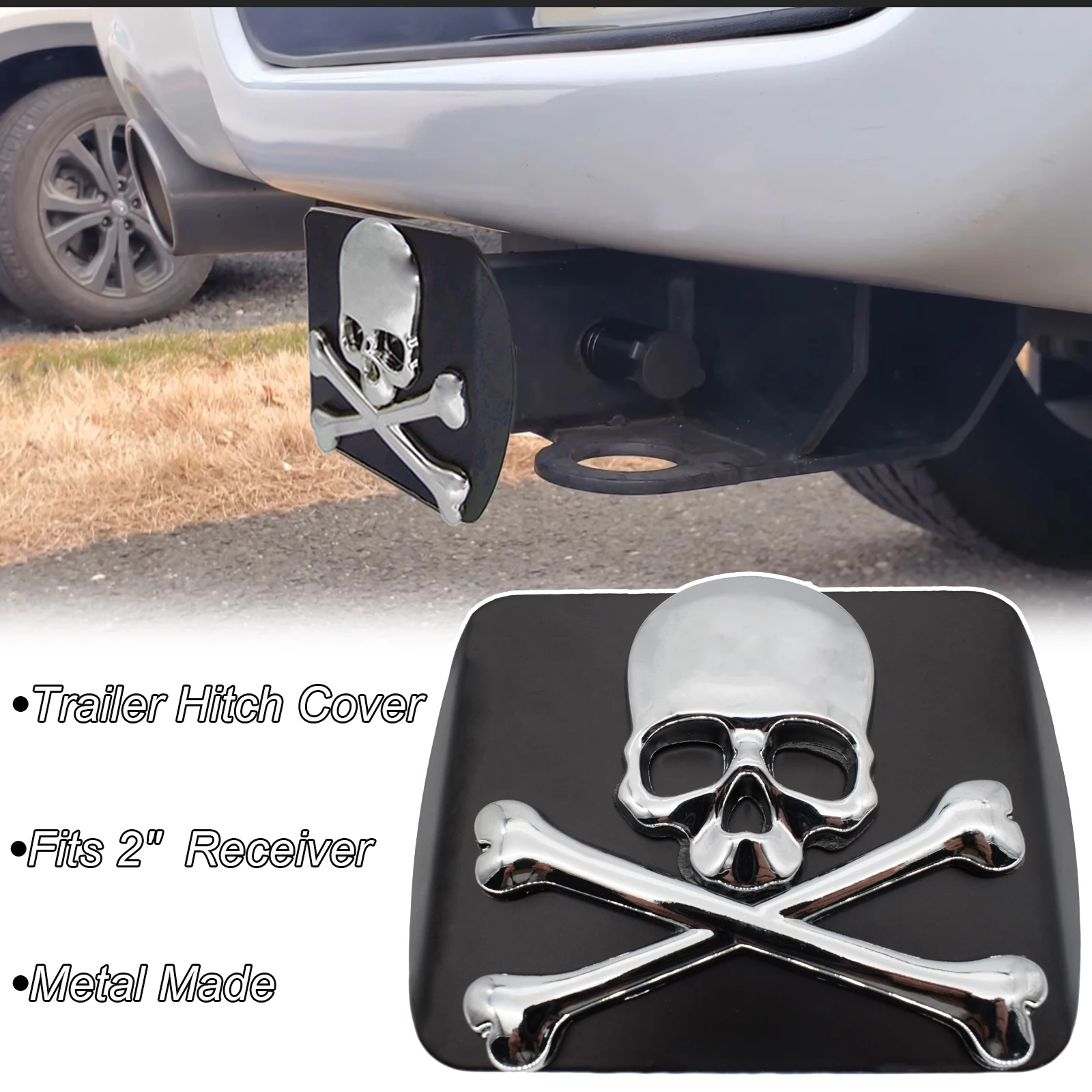 METAL Chrome Emblem Trailer Hitch Cover Hitch Tube Plug Cap adatto a 2 "50mm Trunk Receiver Tow traino accessori Car Styling Skull