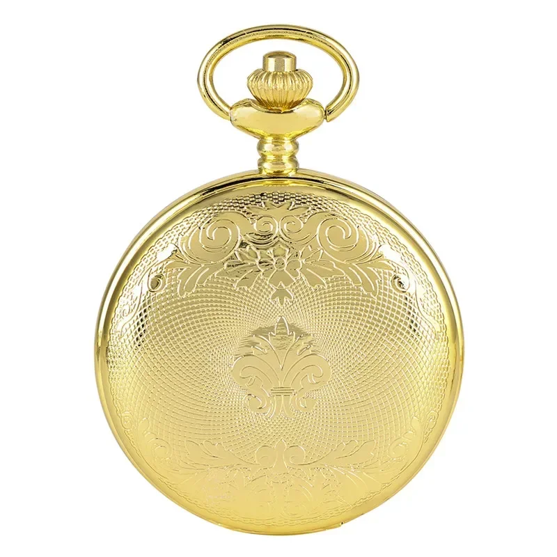 Luxury Yellow Gold Unisex Hand Winding Mechanical Skeleton Pocket Watch Double Open Hunter Pendant Chain Hour Clock Gift Reloj