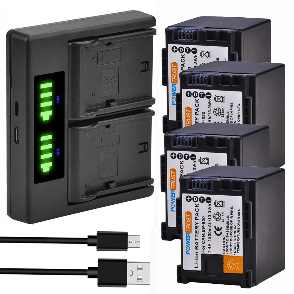 Powertrust-cargador de batería Dual para cámara Canon LEGRIA HF, G26, G30, G40, G60, XA20, XA30, XA25, VIXIA, GX10, XA11, XA15, XA40, BP-820