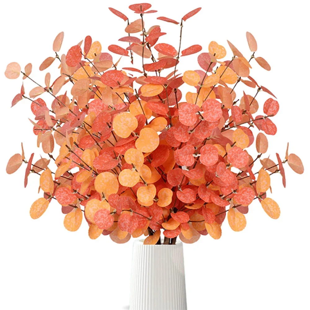 1PCS Artificial Fall Eucalyptus Leaves Stem Autumn Decor Leaf Branches for Home Indoor Wedding Table Thanksgiving Decoration