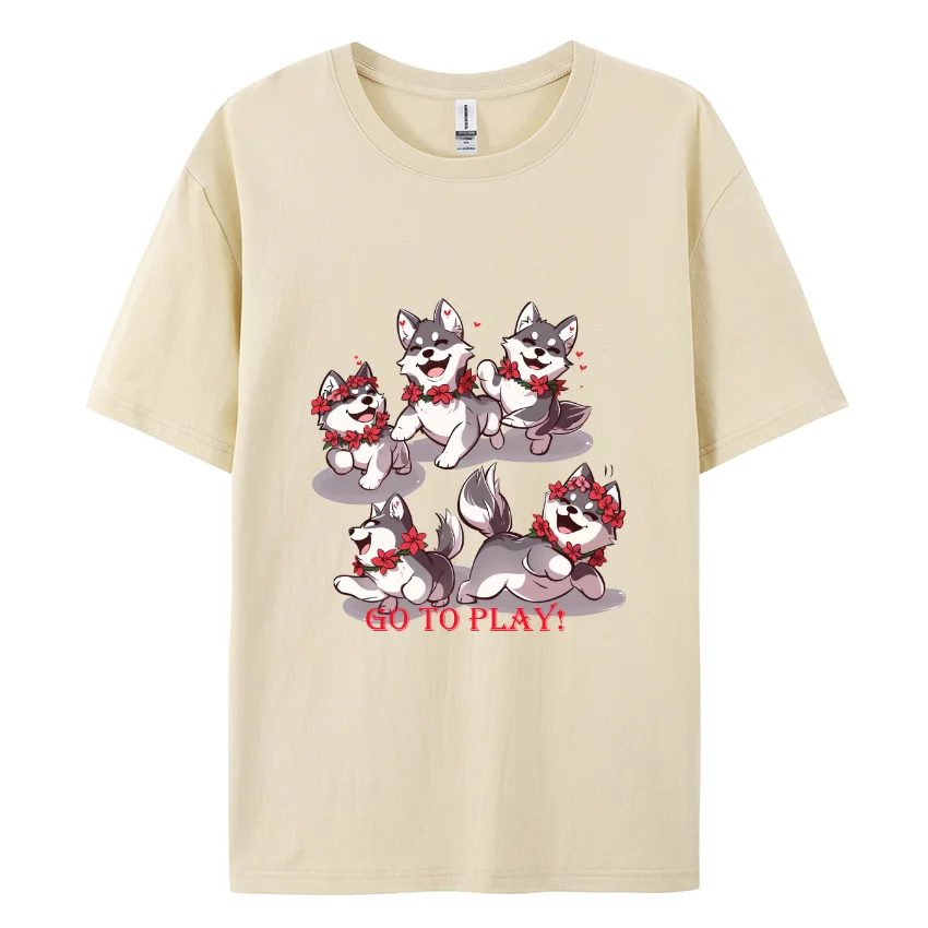 

Cartoon Puppy Print Women's Cotton T-Shirt Y2K 2024 Summer Oversized Round Neck Short Sleeve Unisex Casual Simple Cute Top