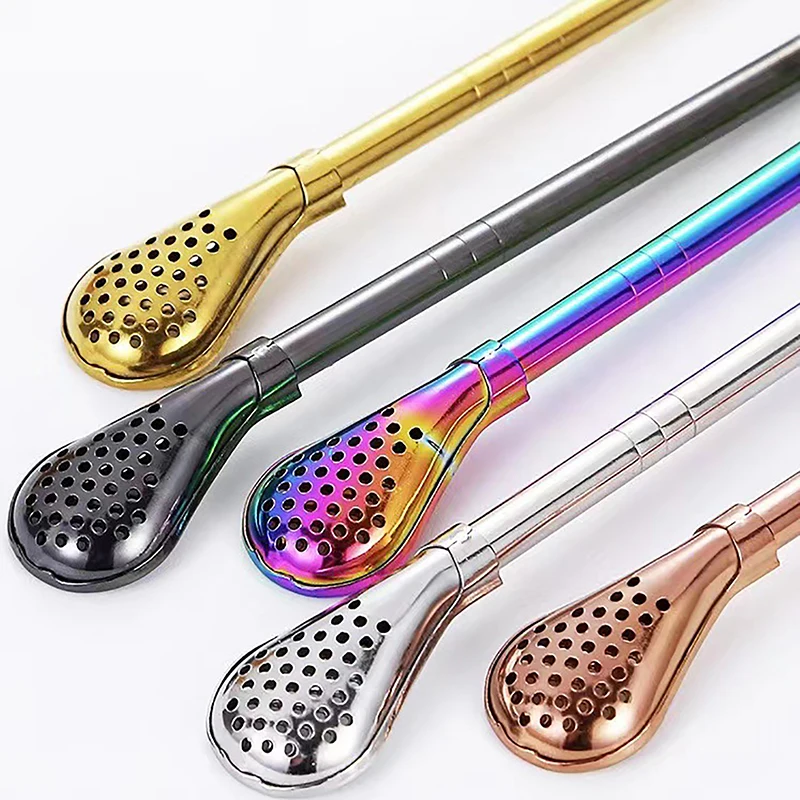 2 pezzi filtro cucchiaio di paglia 304 cannucce in acciaio inox colino da tè Cocktail Shaker Coffee Bar cucchiai di miscelazione filtrati