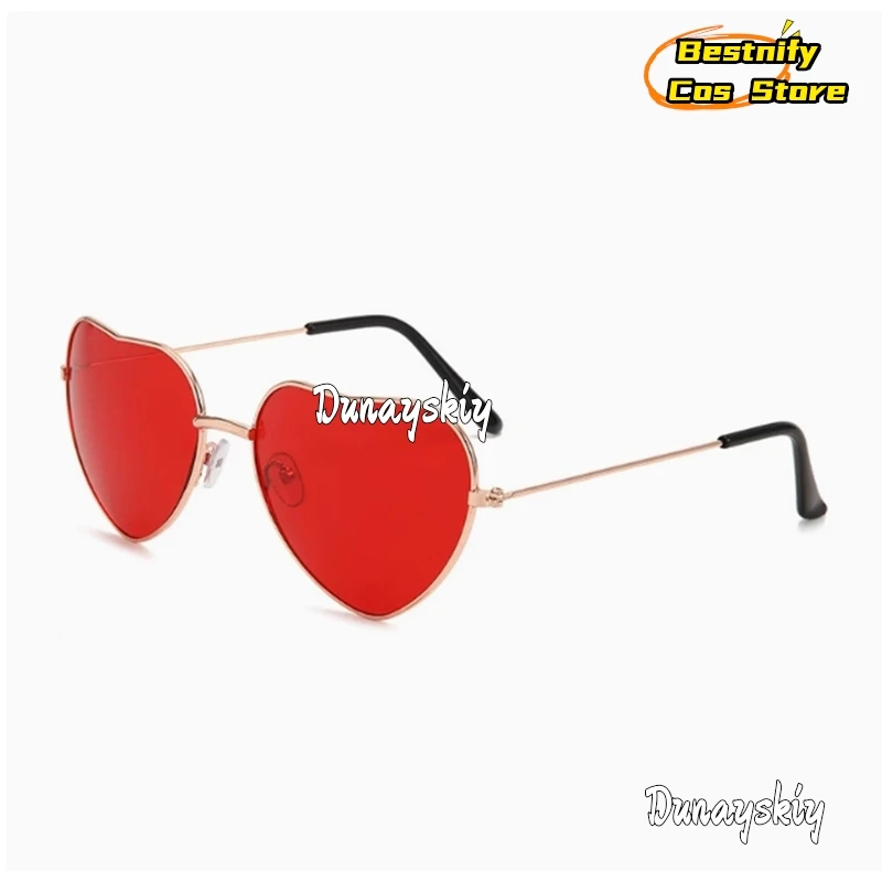 อะนิเมะวาเลนไทน์คอสเพลย์รูปหัวใจสีแดงแว่นตากันแดด 14*4.7 ซม.Golden กรอบแว่นตากันแดด Hazbin COS โรงแรม Prop