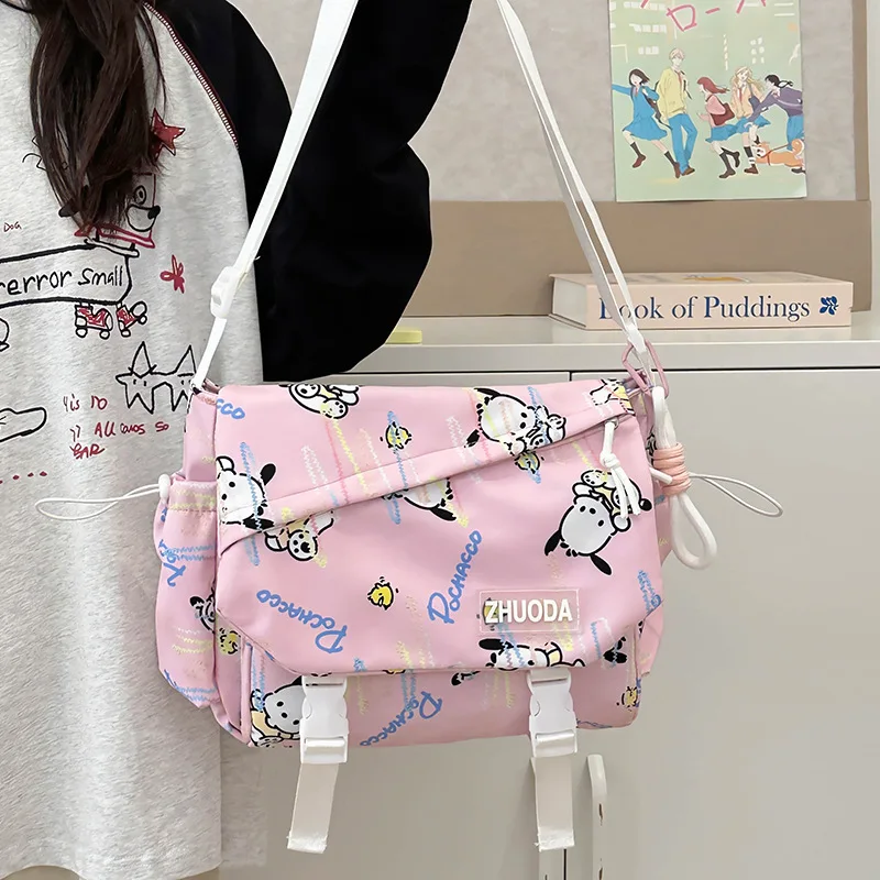 Kawaii Sanrio Anime Pochacco Crossbody Bag Girl Heart Sweet Cute Cartoon Print Multi-Pocket Large Capacity Student Schoolbag Toy