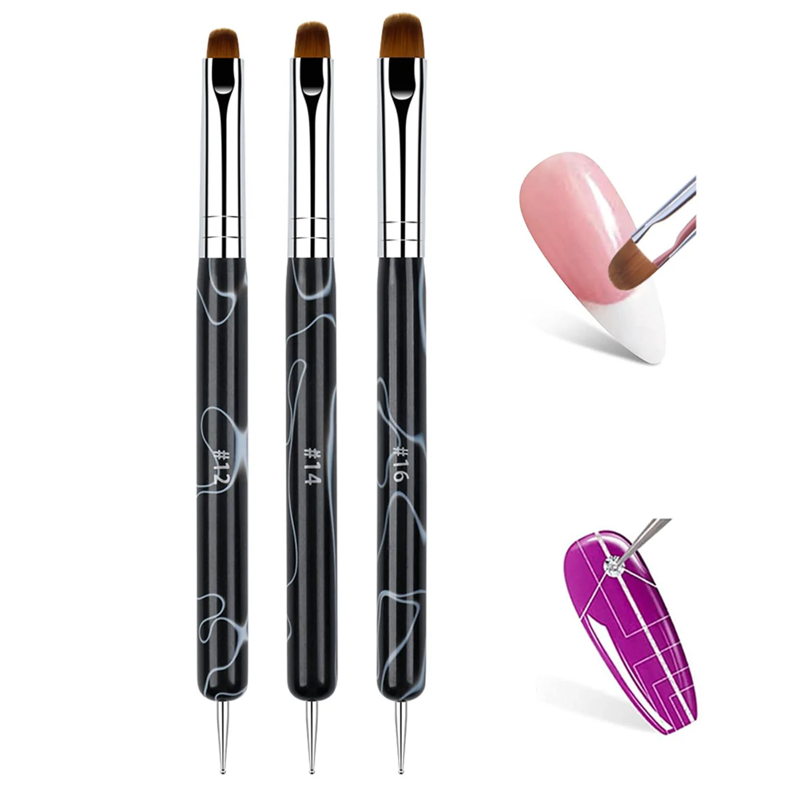 Doppelseitiger French-Manicure-Pinsel mit Wellengriff und Halbkreis-Spitze für Gel-Anwendung, Kantenbearbeitung, Formgebung und Punktierung - Maniküre-Werkzeuge – Detail 1