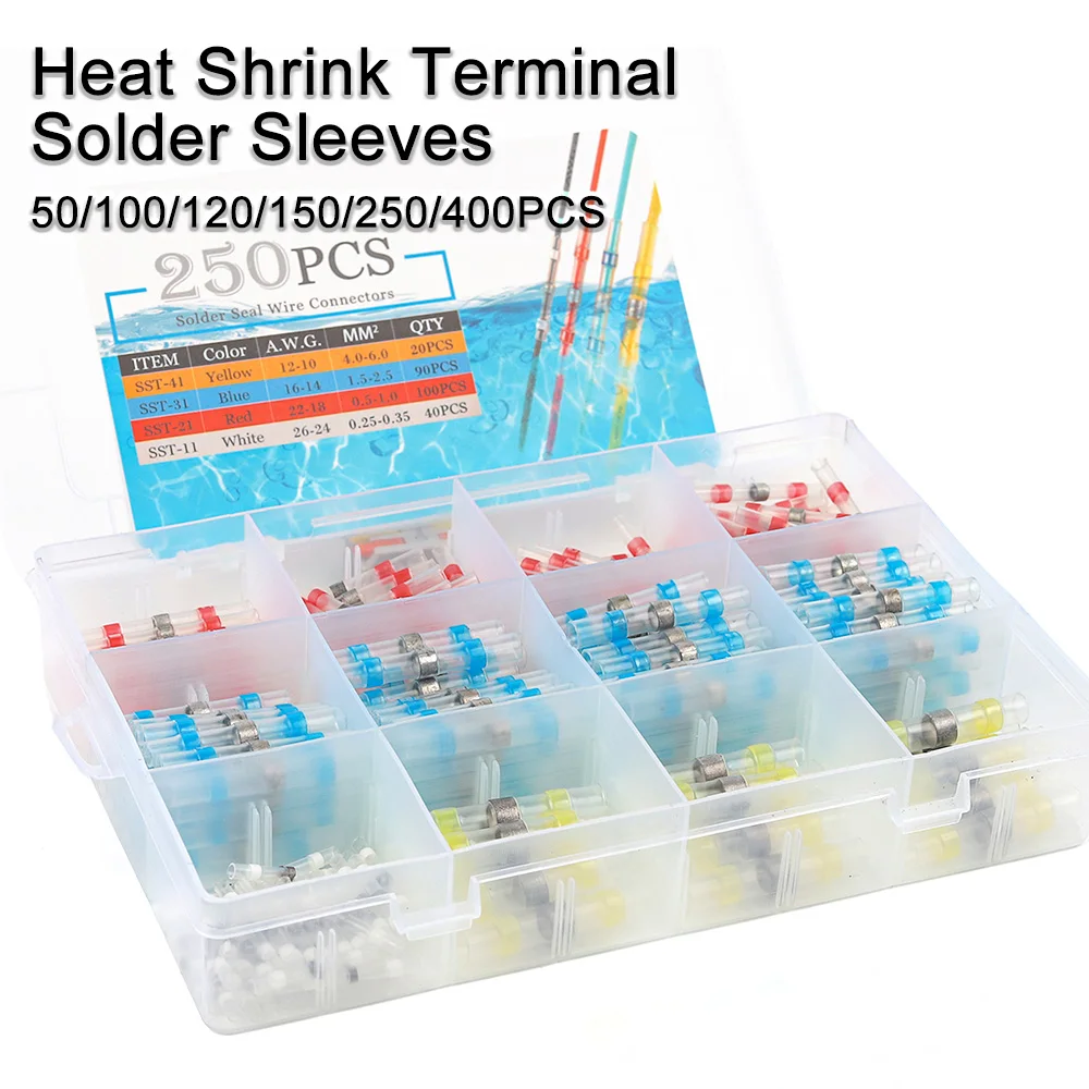 

Boxed Solder Seal Wire Connectors Heat Shrink Butt Terminals Kit Waterproof Electrical Cable Splice Solder Sleeve Connector