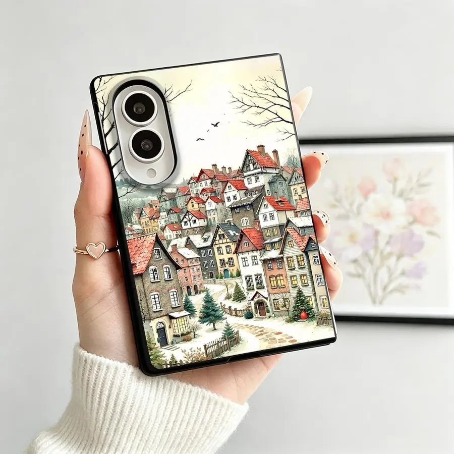 Snowy European Townscape Luxury Phone Cover Case for Samsung Galaxy ZFold8 Z Fold 8 Z Fold8 Wide ZFold Wide