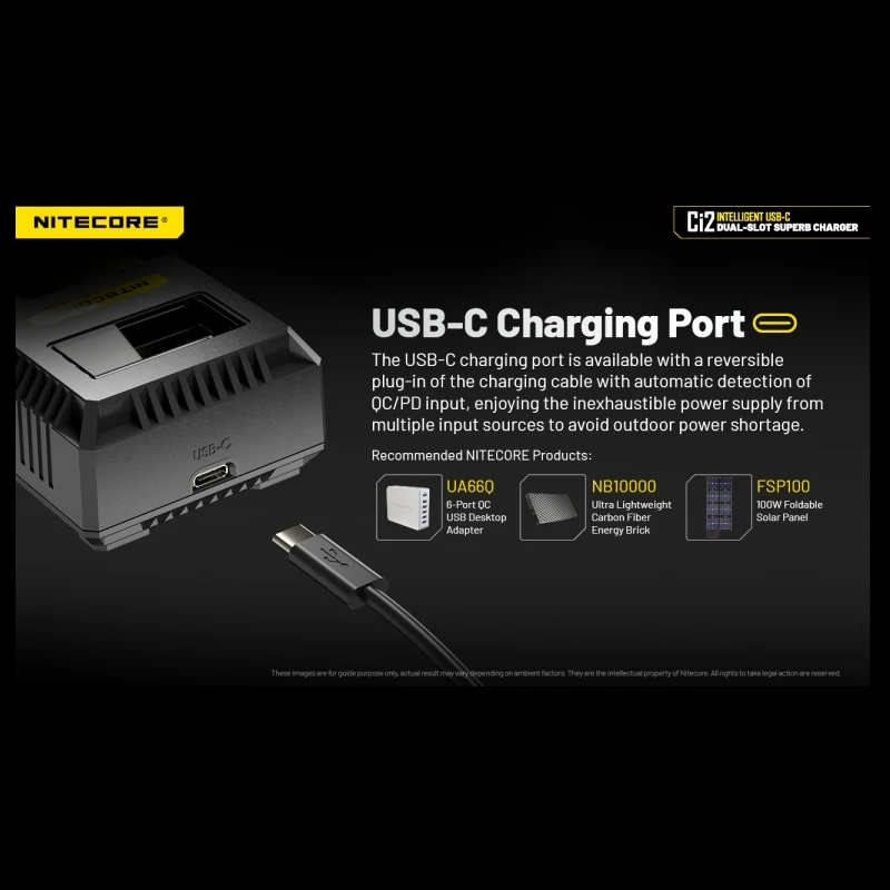 Imagem -06 - Nitecore-carregador Esperto do Duplo-entalhe Usb-c Li-íon Ni-cd Baterias de Nimh 18650 14500 Cr123 16340 26500 18350 21700 Aaa aa