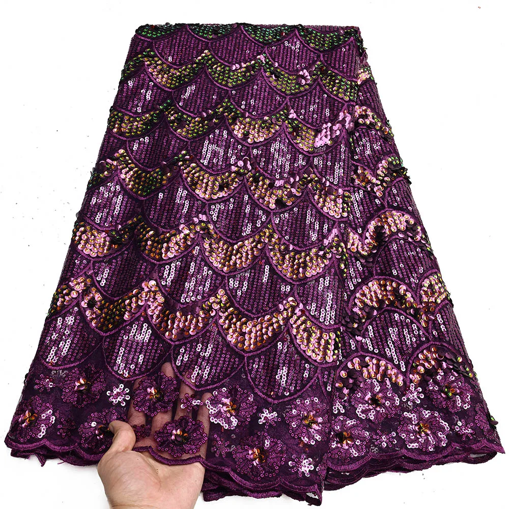 여성 우아한 스팽글 레이스 웨딩 패브릭 아프리카 레이스 5 야드 Tulle 나이지리아 파티 이브닝 ​​드레스 스팽글 레이스 소재