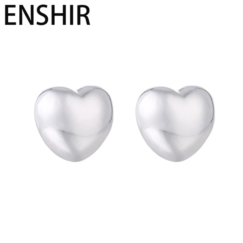 ENSHIR Metal Smooth Love Heart shaped Stud Earrings for Women Cute Romantic Ear Puncture Jewelry Gifts