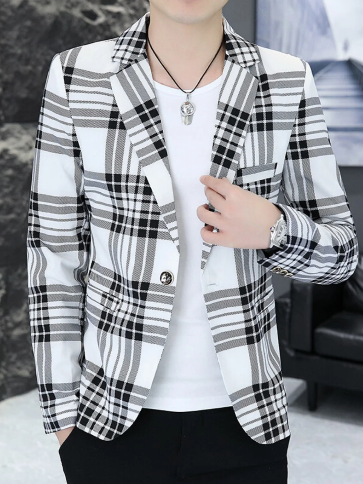 

Мужской приталенный пиджак в клетку для весны и осени, модная верхняя одежда в западном стиле, маленький размер