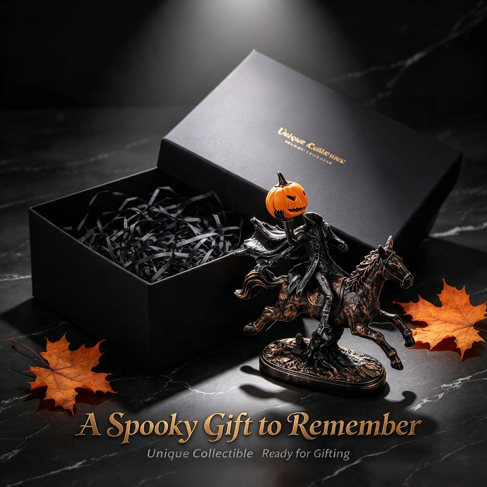 LED Illuminated Headless Horseman Pumpkin, Resin Statue Halloween Home Table, Scary Decoration Gothic Horror Figurine, Gift