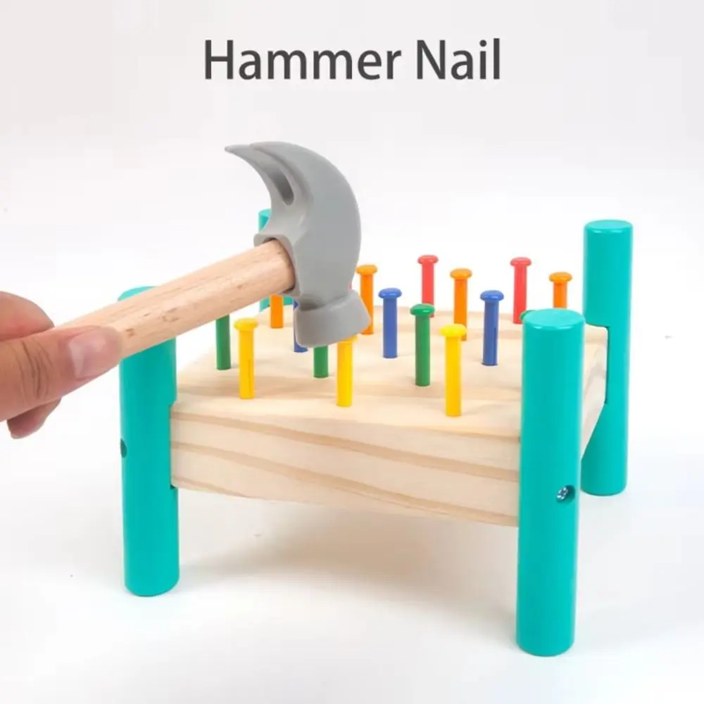 Montessori Klop Nagels Gereedschap Speelgoed Plastic Nagel Hout Dubbele Kanten Pegboard Speelgoed Kleurrijk Vroeg Leren Baby Hamer Hit Houten Speelgoed