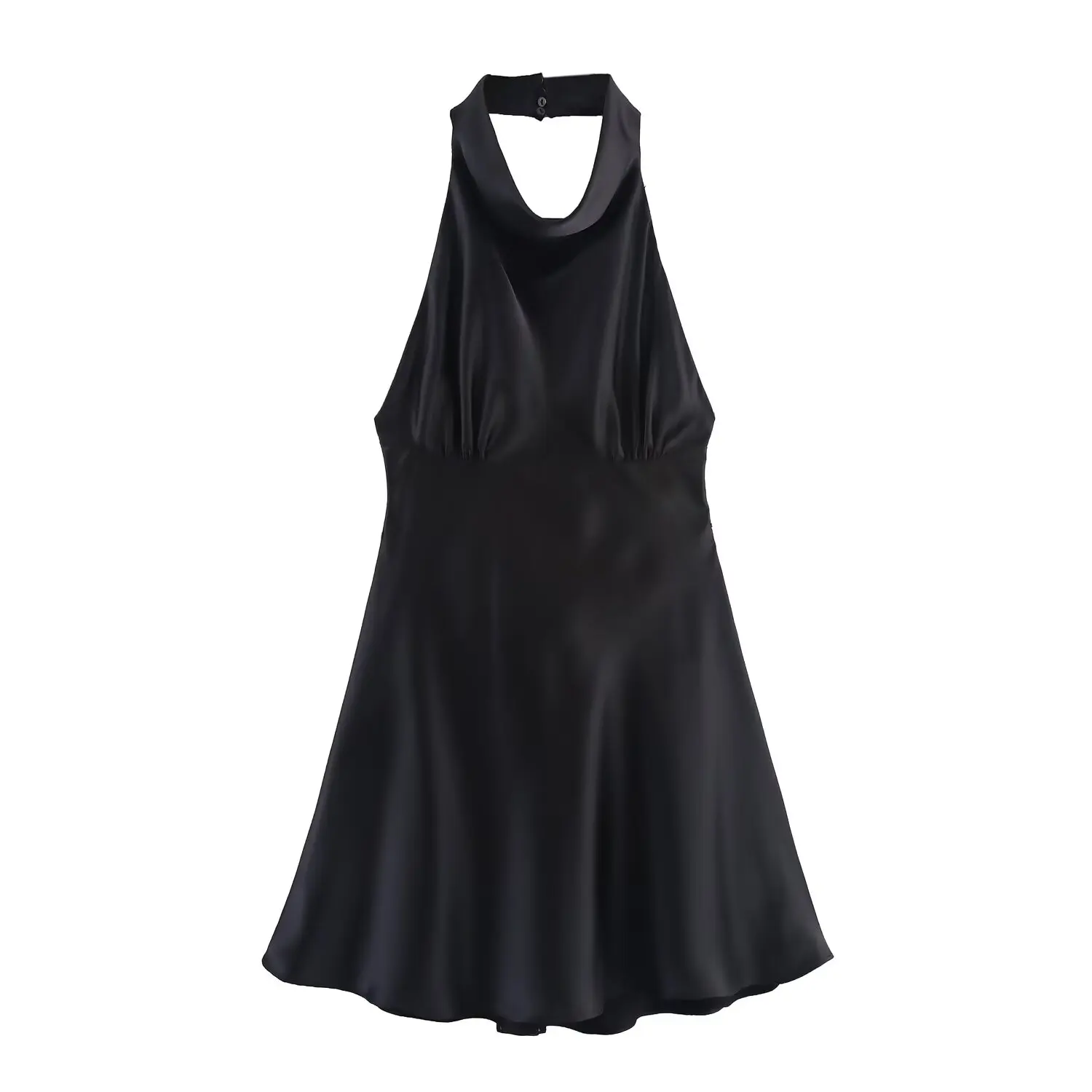 BSAY sleeveless hanging neck collar maid summer new style 2025 fashionable solid color bow tie silk texture dress