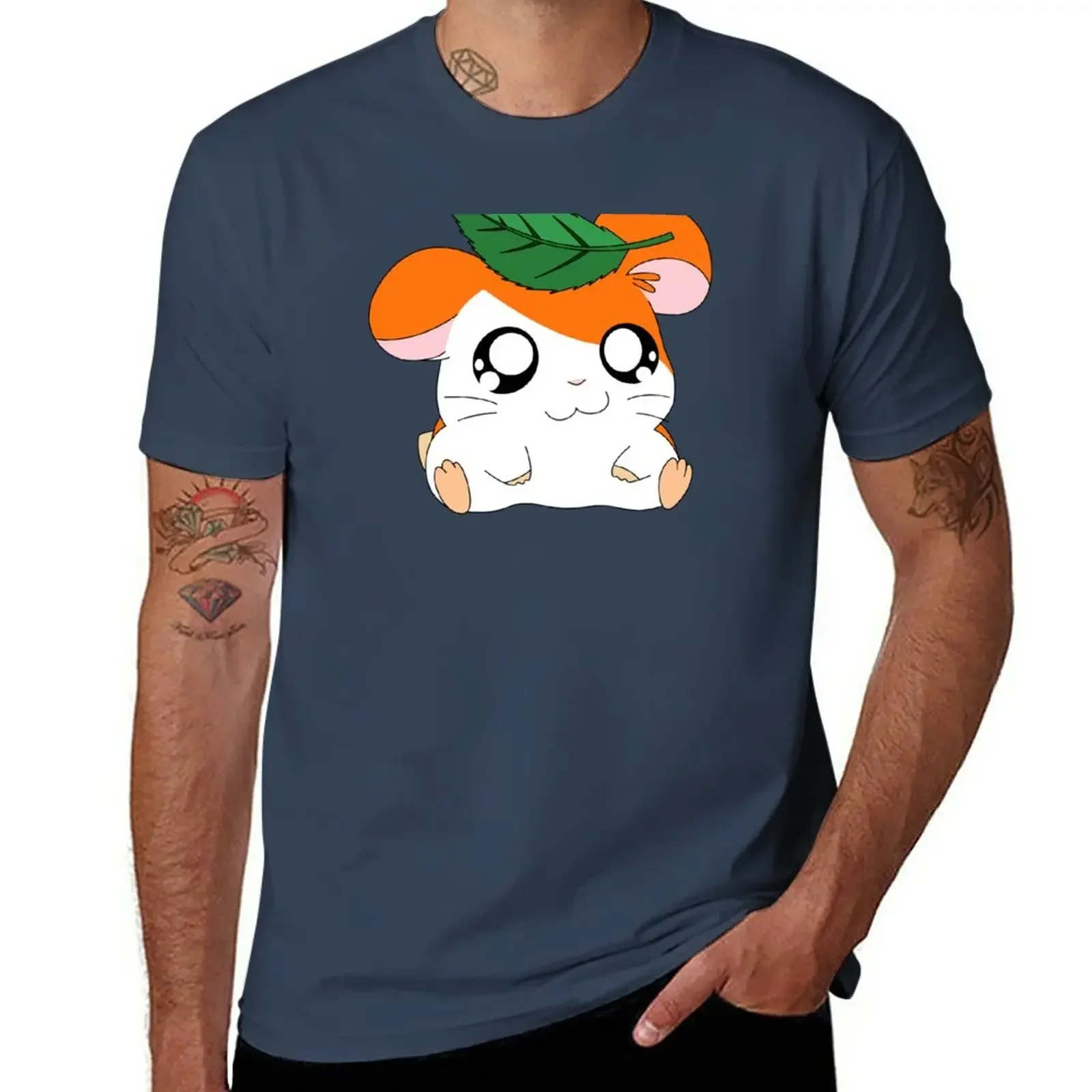 Hamtaro with Leaf T-Shirt cute tops custom shirt mens t shirts top quality