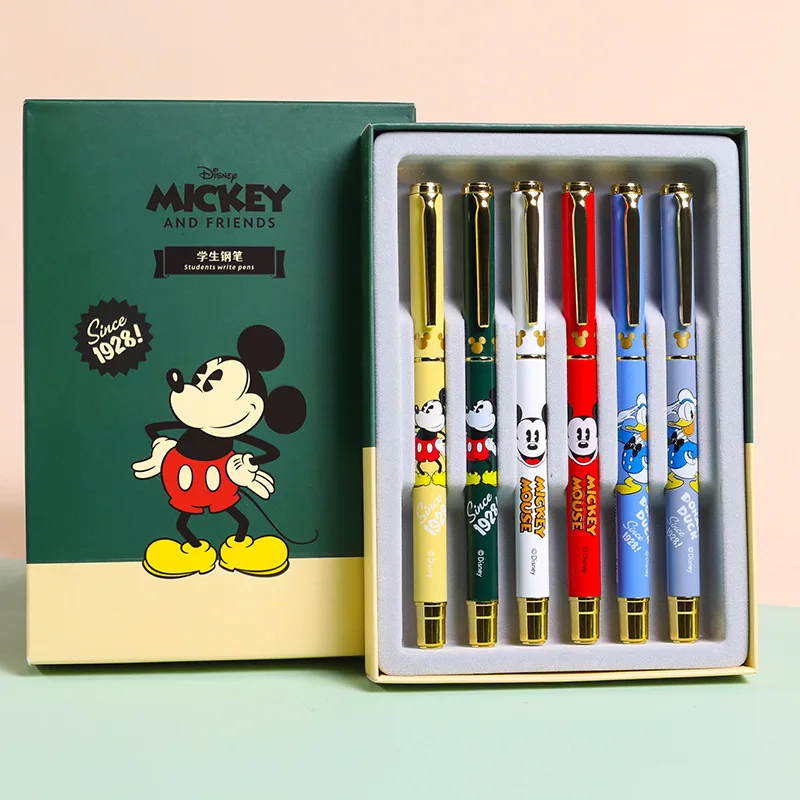 6pcs Disney Marvel Frozen Mickey Mouse Pen Set Push-Pull Ink Pen Children Cartoon Handwriting Tools School Stationery Supplies