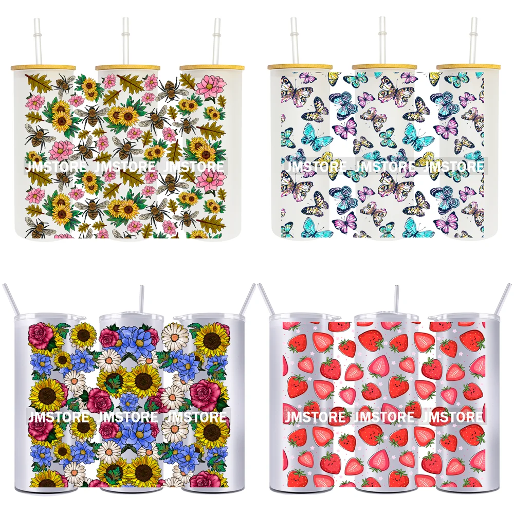 

Floral Flowers Butterfly Fruits 20OZ UV DTF Straight Wrap Transfer Stickers Custom Label DIY Durable Waterproof Logo For Tumbler