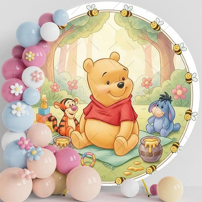 Winnie The Pooh Kreis-Hintergrund für Fotografie, Babyparty, Geburtstag, Ferkel, Eeyore, Tigger, Kreis-Hintergrund, Party-Dekorationen