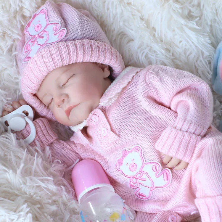 

ForestBear 17-Inch 43cm Lifelike Reborn Baby Dolls - Sweet Smile, Full Body Vinyl Sleeping Baby with Toy Accessories Ideal Gift