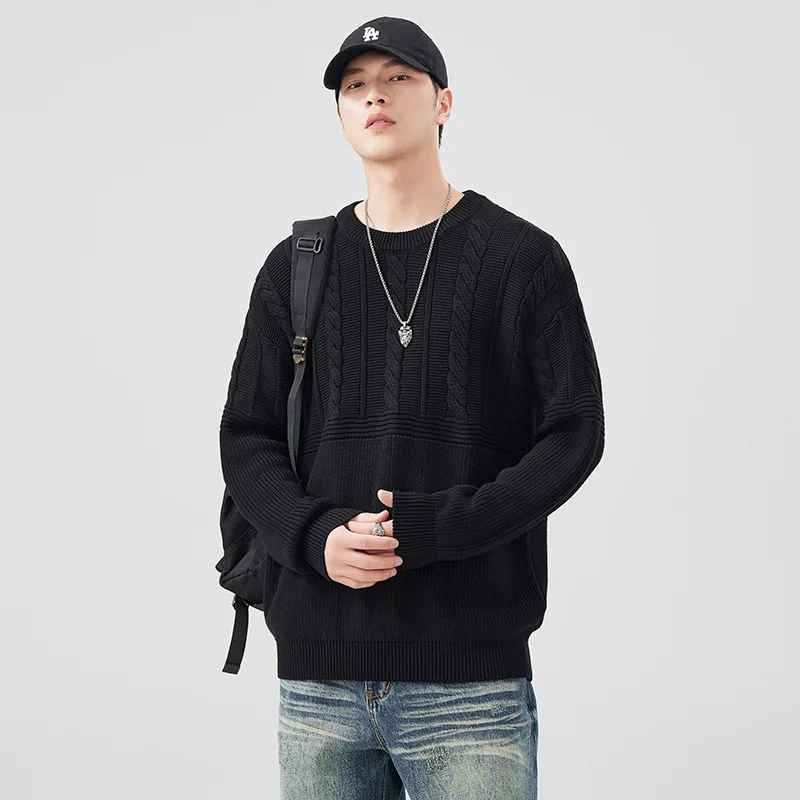 

Осень-зима, новый винтажный мужской свитер, модный пуловер с круглым вырезом, утепленный теплый вязаный свитер с внутренним слоем