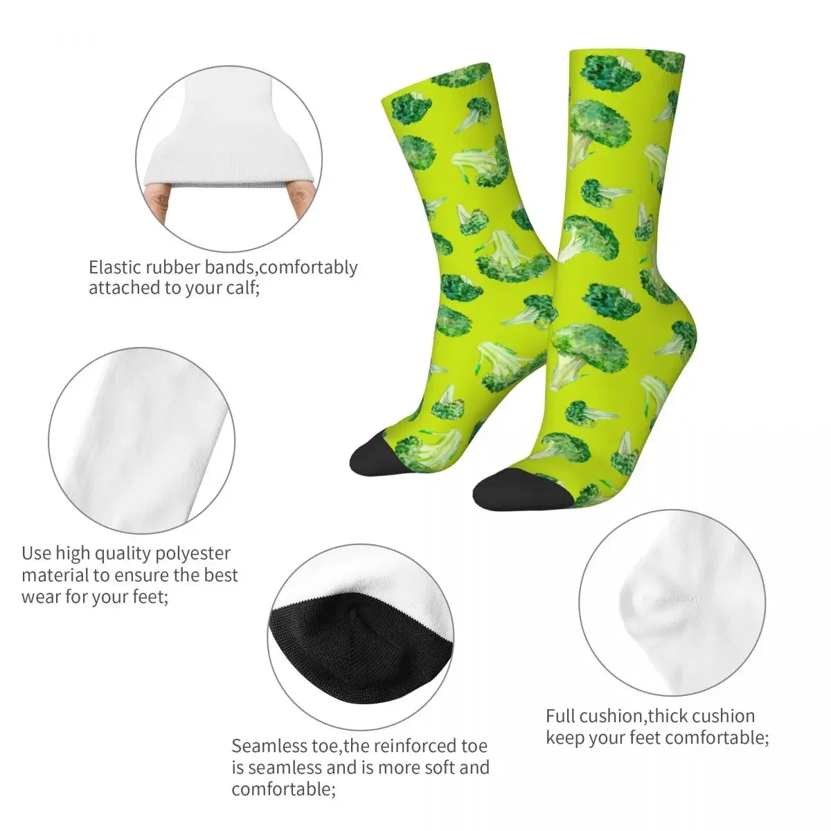 Men Women Watercolor Broccoli Colorful Socks Cotton Funny Happy Vegetable Socks Novelty Merch Middle TubeSocks Birthday Present