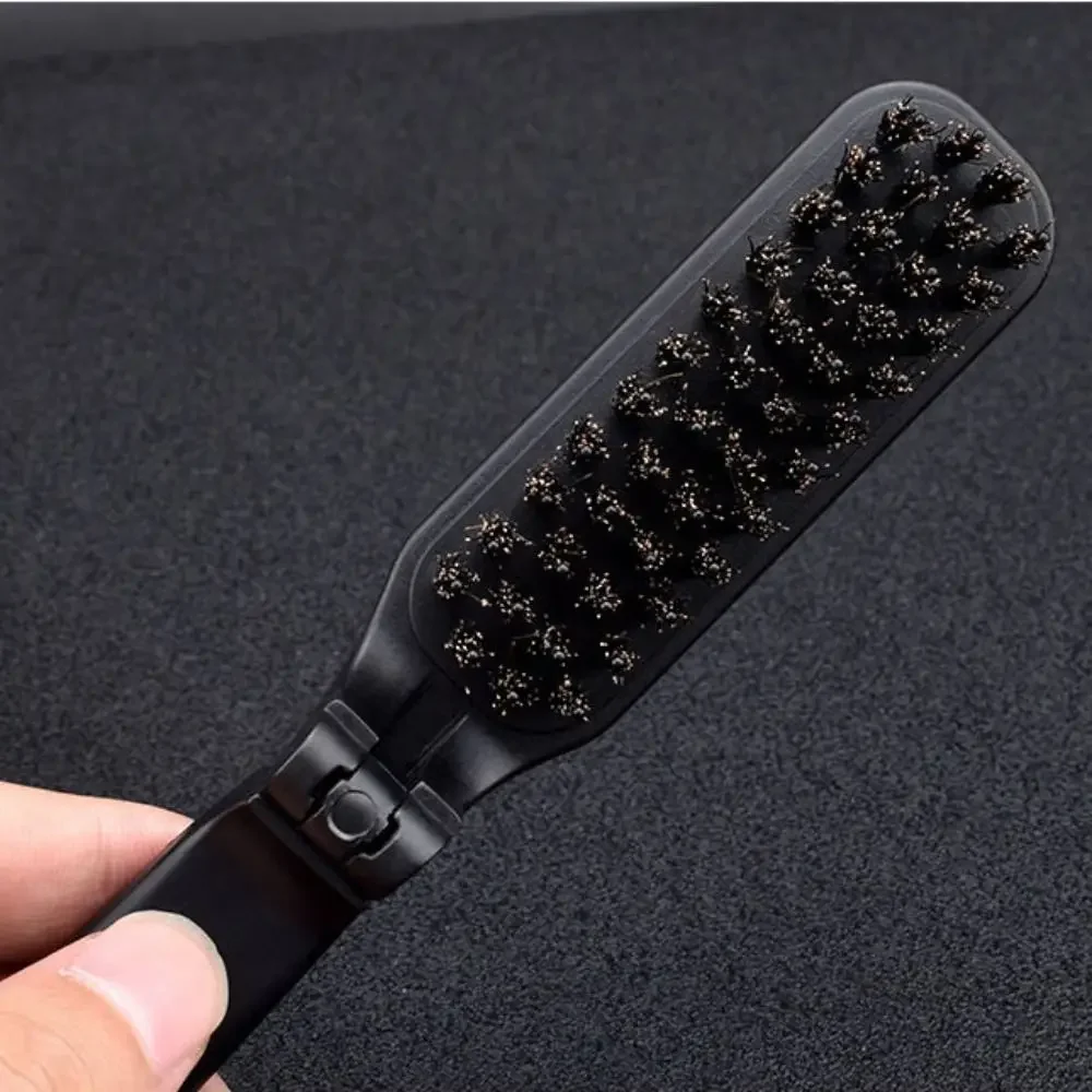 Sdatter Portable Pig Mane Beard Brush Straight Curly Hair Dual Use Plastic Eyebrow Comb Straight Roll Comb Massage Comb Folding