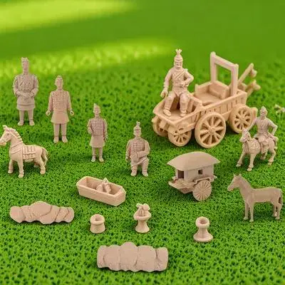 

1Set Terracotta Soldier Desktop Decoration Mini Horse Carriage Mound Ancient Style Ornament Tabletop Souvenir Office Luck Decor