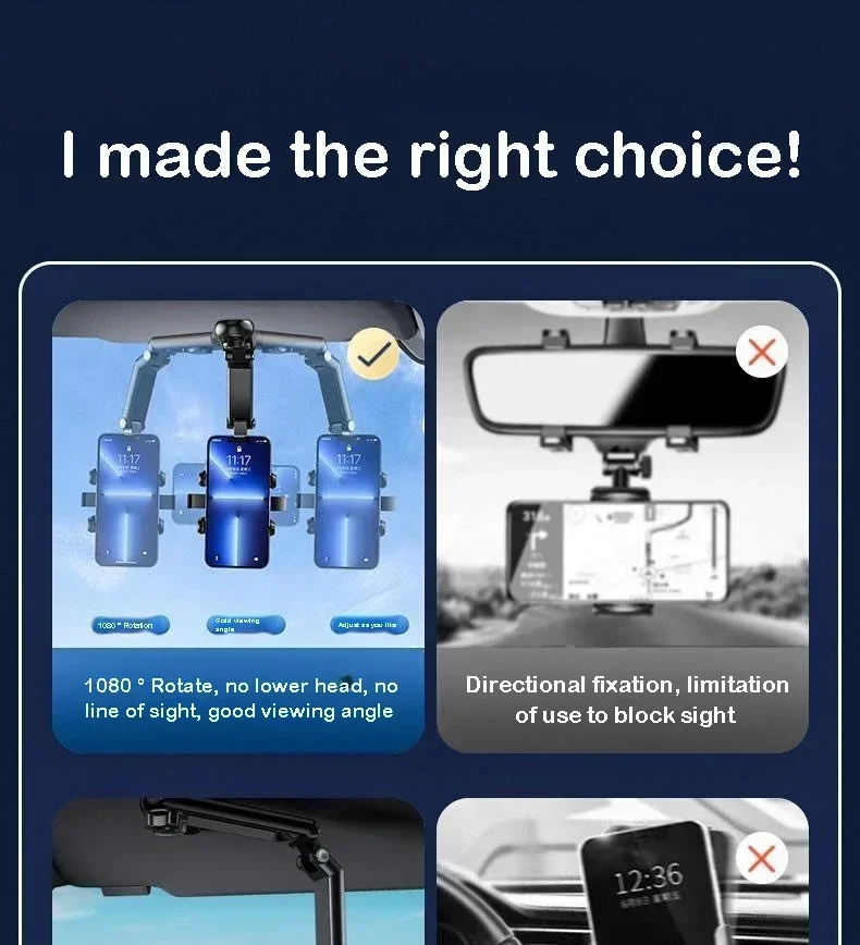 1 Autotelefonhalter, multifunktionaler 360-Grad-drehbarer Rückspiegelhalter, Sitzclip-Halter, 4,0-6,1 Zoll Handy-GPS-Halter – Detail 9