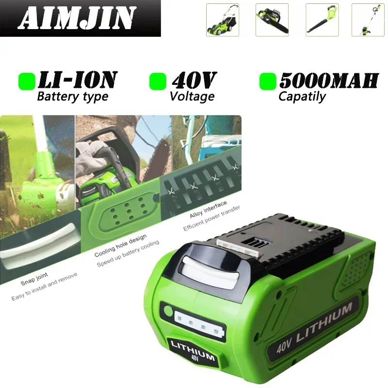 

NEW For GreenWorks 29462 40V 5000mAh Rechargeable Battery for 29462 29472 29282 G-MAX Replacement Lawn Mower Power Tools Battery