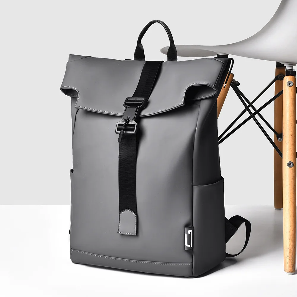 PU leather waterproof men's large capacity commuter 16-inch laptop backpack business lockable expandable travel backpack