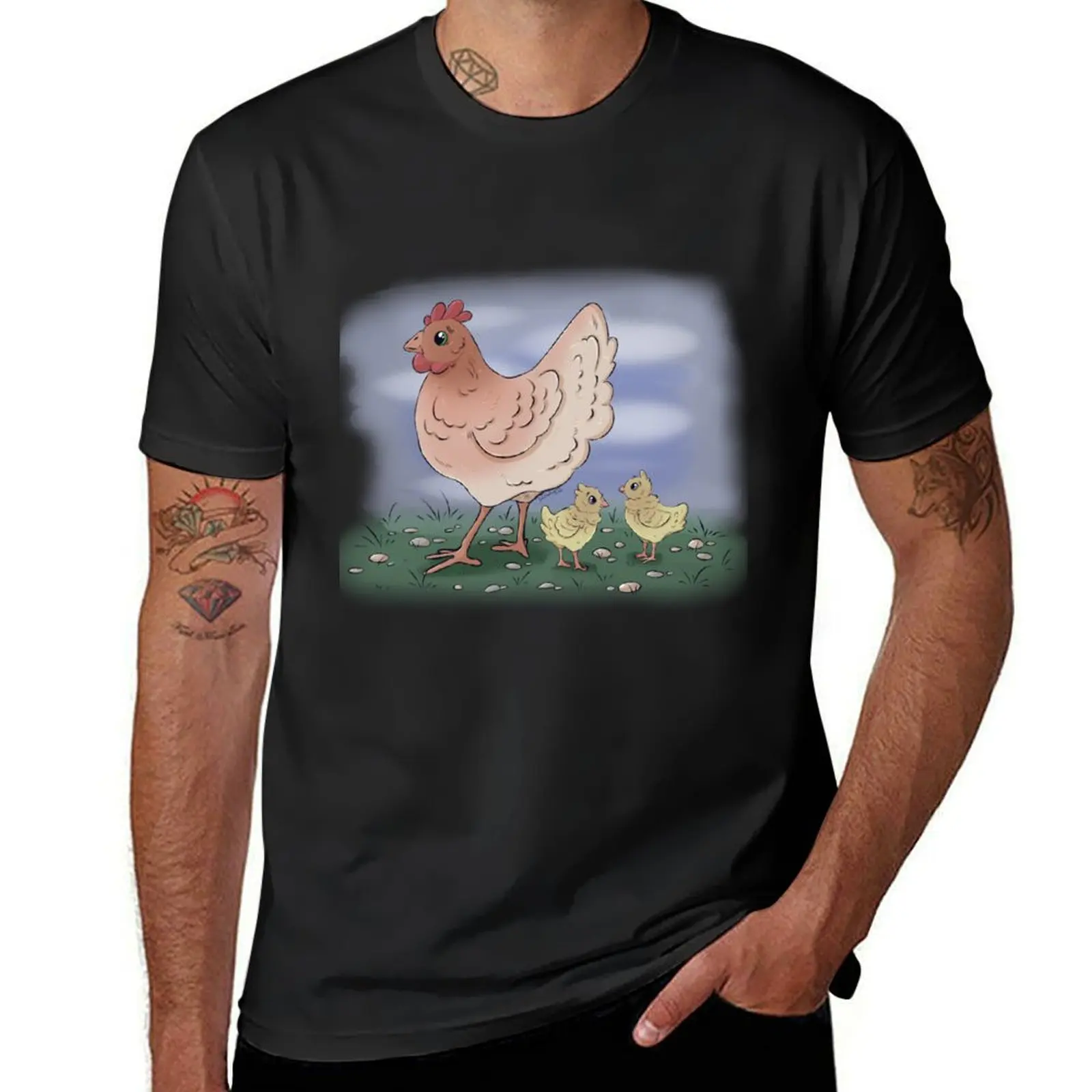 chicken mom with her chicks T-shirt boys whites anime clothes oversized t shirt men