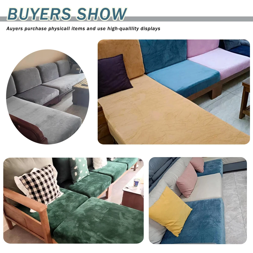 Velvet Sofa Seat Cushion Cover Soft Solid Sofa Covers High Stretch Sofa Couch Slipcover Spandex Thick L-shaped Living Room Home