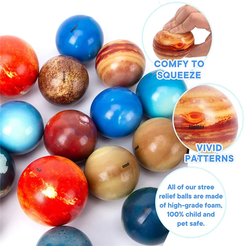 Mini Solar System Stress Balls,10PCS Planets Squeeze Balls Space Toys for Kids Early Learning Stress Relief Fidget Toy HOT