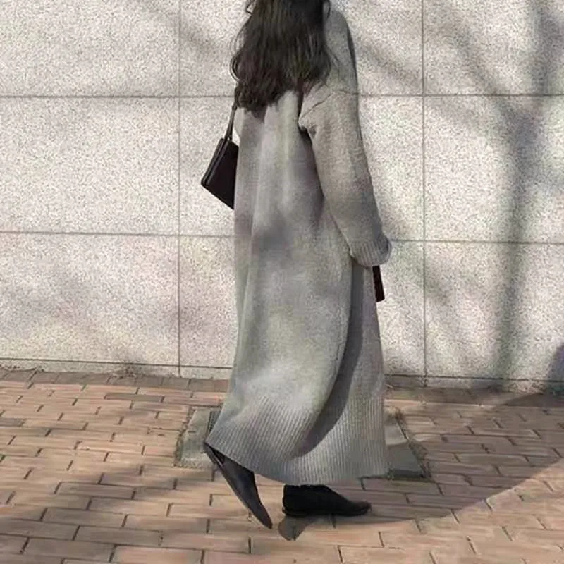 الكورية بلون أنيقة عادية بسيطة طويلة المرأة سترة مشغولة من الصوف الخريف والشتاء فضفاضة تناسب جديد تنوعا سترة معطف
