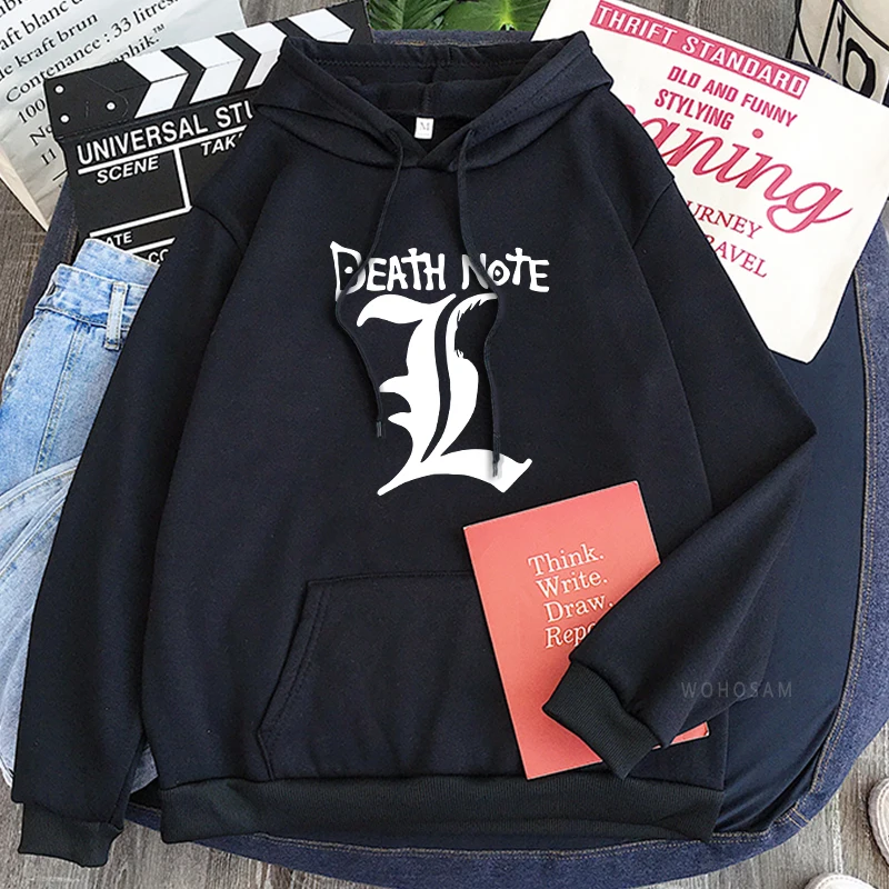 Harajuku Anime Death Note Letter Printed Hoodies Hip Hop Streetwear Men Women Cartoon Pullover Unisex Oversize Winter Sweatshirt