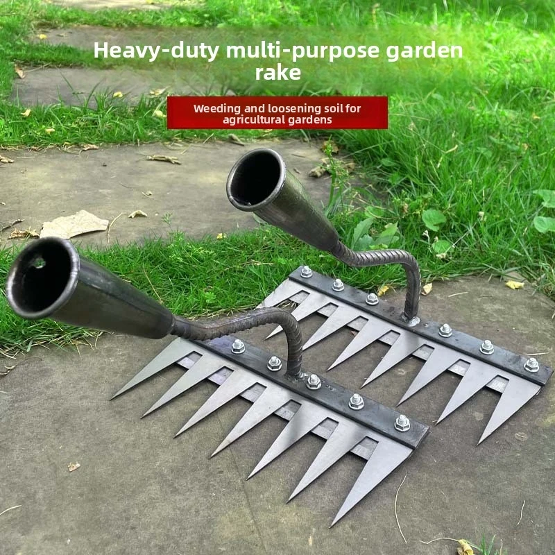 Multifunctional Weeding Rake Manganese Steel Blade Harrow, Farm Weeding Loosening Soil Raking Grass Fits Agricultural U
