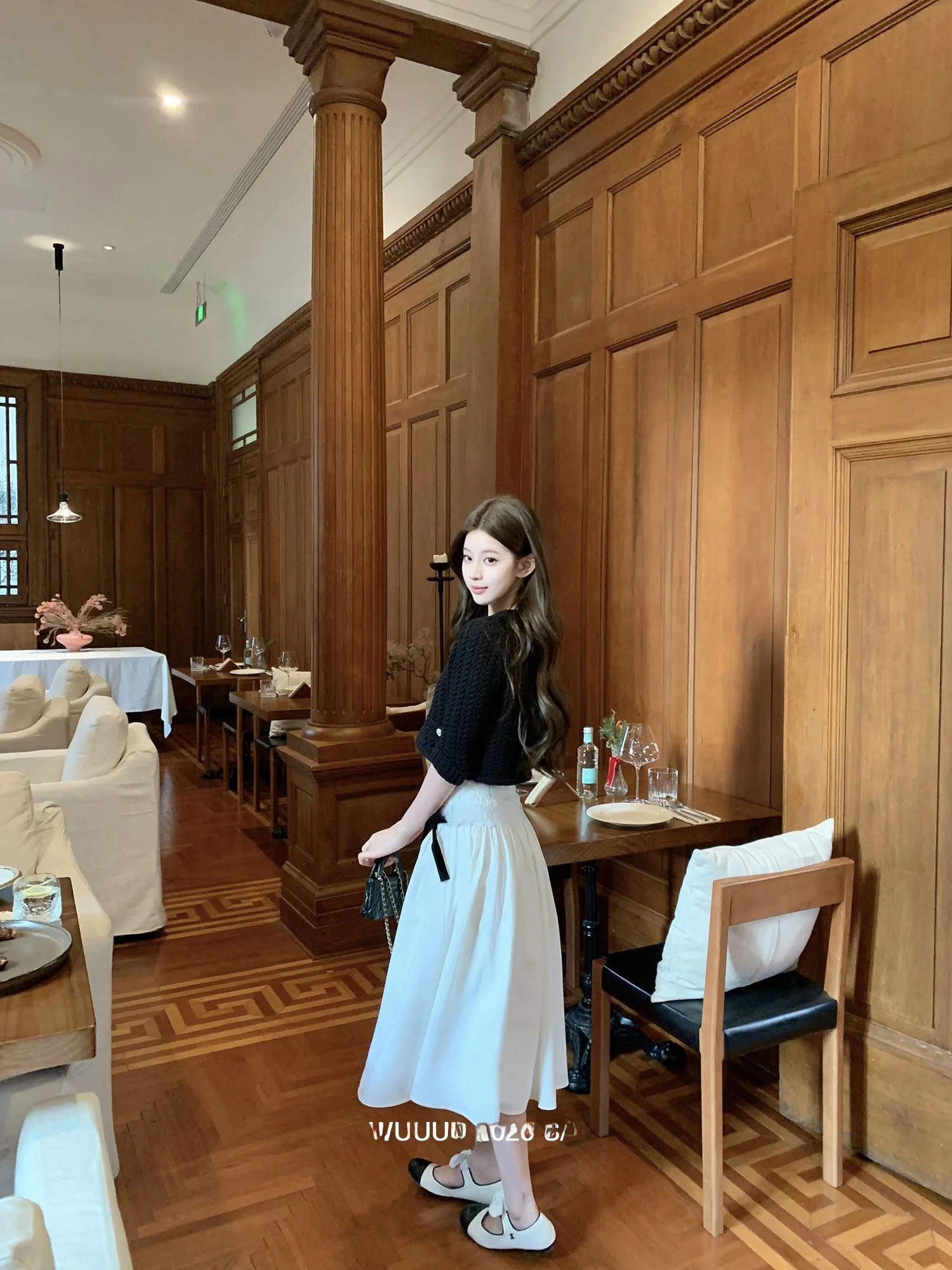 Original Wuuus round Dance Little Fragrance Lace Waist Half Skirt Women's White Pleated Cake Skirt Long A-Line Skirt