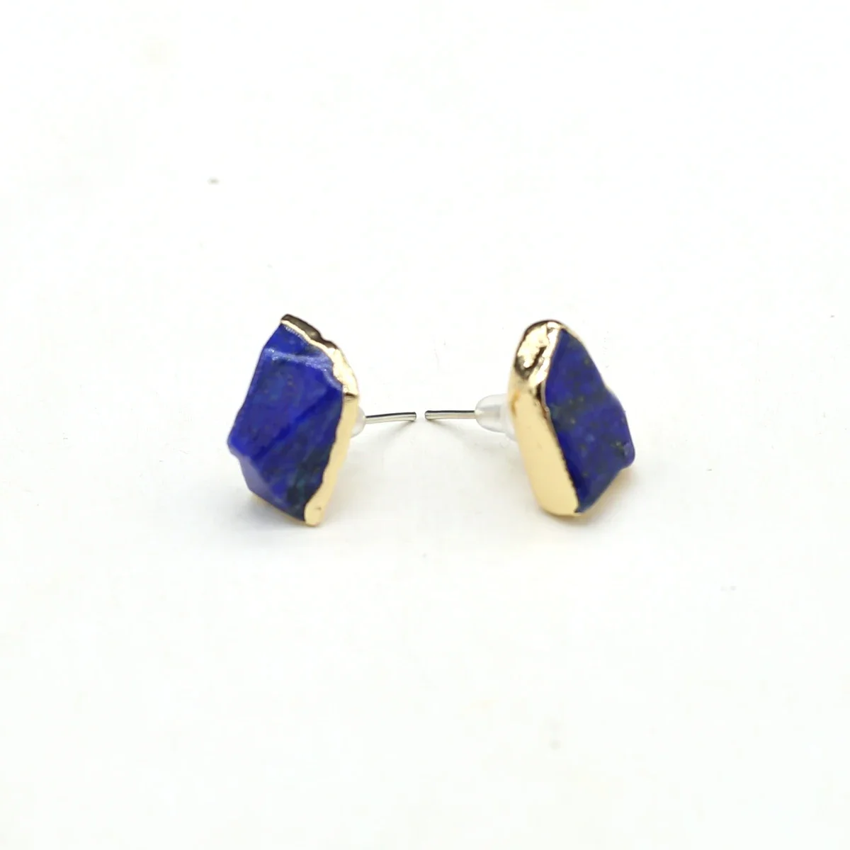 Irregular Raw Stone Electroplated Edge Wrapped Lapis Lazuli Earrings Charming Jewelry Accessories Gifts for Men and Women