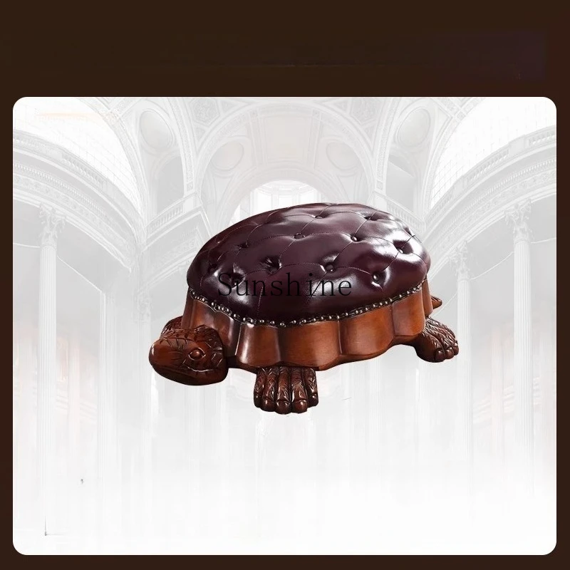 

Retro style American lucky turtle stool all solid wood high-end living room shoe change