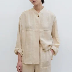Chic 100% Linen Elegant Women Blouses Casual Loose Long Sleeve Button Up Shirts Harajuku Oversized Shirt Camisas De Mujer