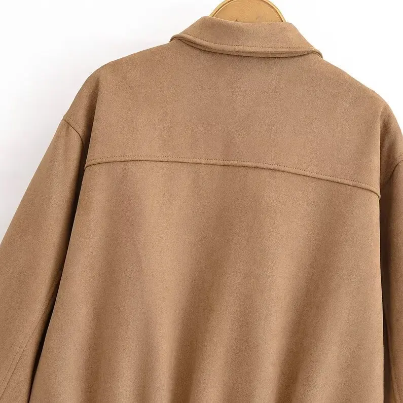 Faionable tela de gamuza piloto Jaet prendas de vestir exteriores para mujer otoño nuevo Sle 2025 moda todo fósforo cierre de cremallera abrigo largo Sve