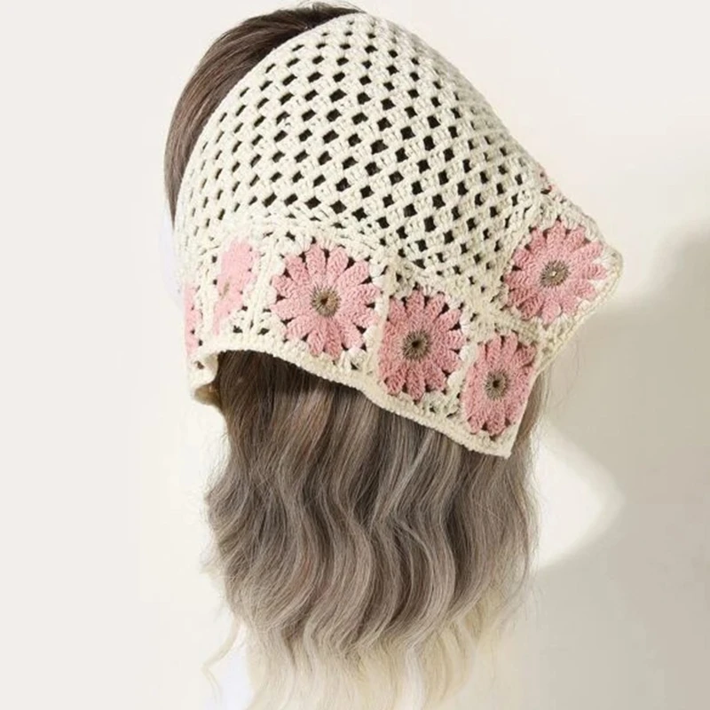 Women Daisy Knitted Turban Flower  Hair Kerchief Vintage Boho Headscarf Headwrap for Female Girls Ladies Present Dropshipping