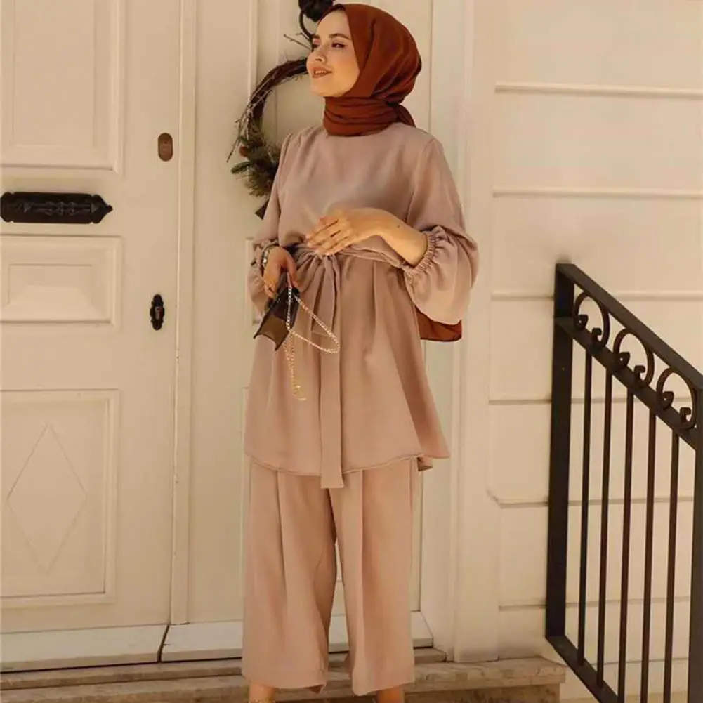 Women Autumn Clothes Stylish Women's Top Pants Set with Belted Waist Long Sleeves Wide Leg Design for Commuting Daily Wear Loose