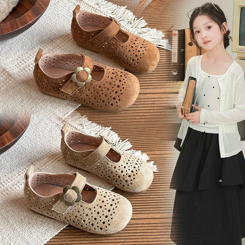 

Girls Hollow Out Mary Jane Shoes Summer Kids Breathable Cutout Flats Soft Children Casual Loafers Girl Princess Shoes Sandals
