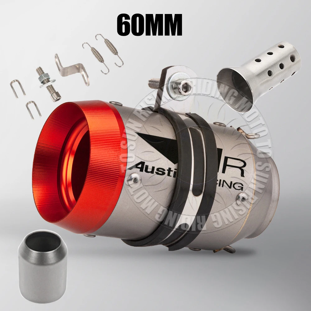 Orange Tip 51mm 60mm AR Carbon Stainless Motorcycle Exhaust Muffler Escape Tail Pipe For Kawasaki Honda Yamaha KTM CF Suzuki etc image 3