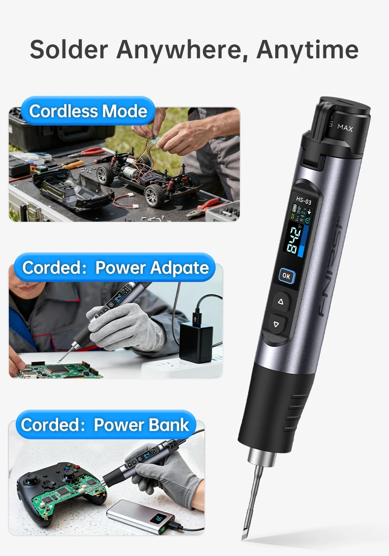 FNIRSI HS-03 Verbesserter Lötkolben 100-450 ℃ Einstellbare Temperatur Lötstift 10W Tragbares Reparaturwerkzeug für DIY-Reparaturen – Detail 9