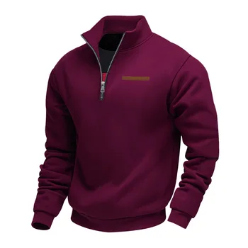 American autumn and winter heavy fleece long-sleeved men's sweater half zipper loose stand-up collar pullover men's sweater 5
